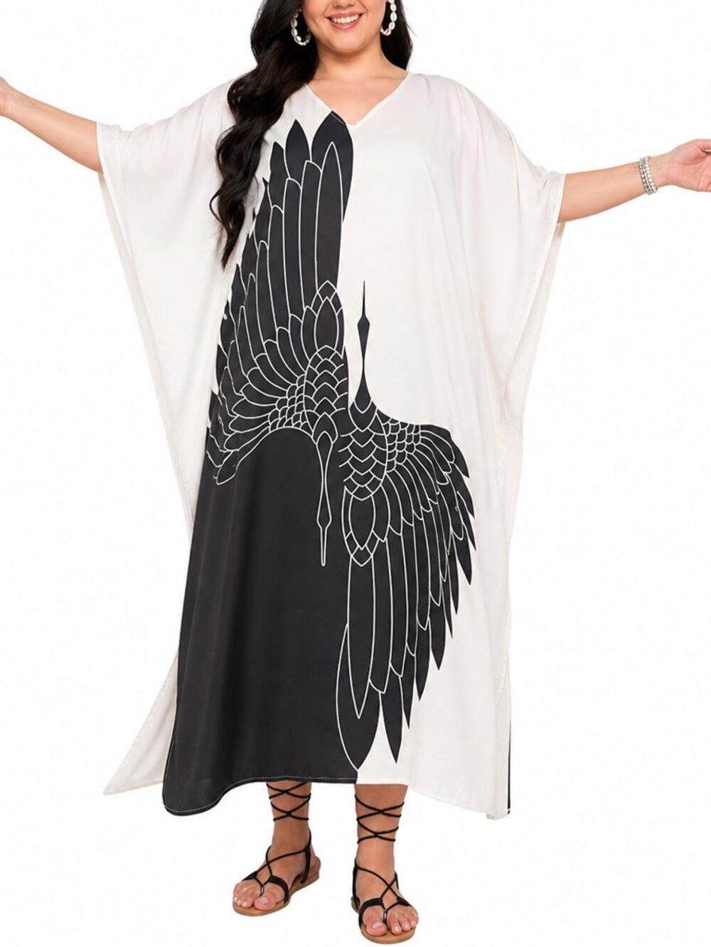 Plus Size Women Caftan Dress Polyester Printed Maxi Swimsuit Cover Up for Mumu